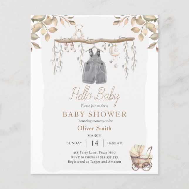 Lámina Hola Baby Boy Clothes Boho Bohemian Baby Shower (Anverso)