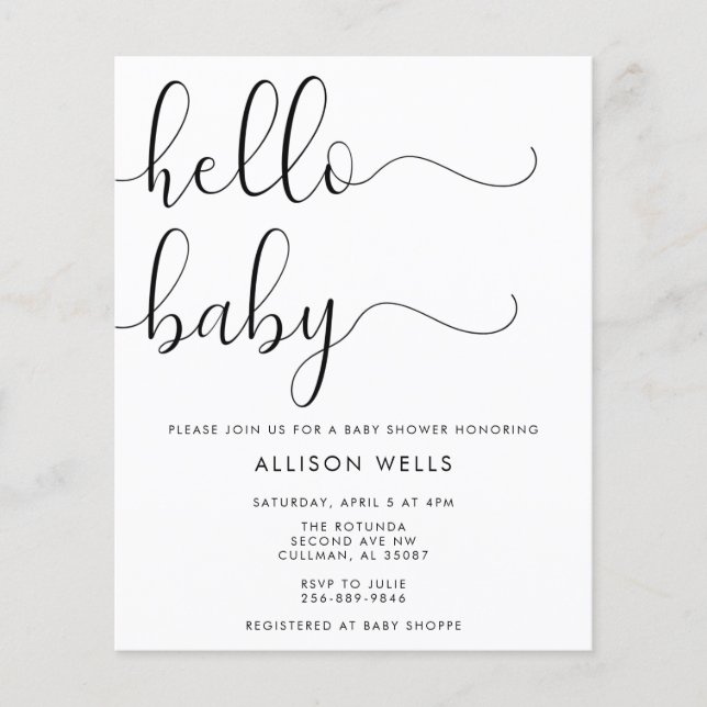Lámina Hola Invitación de Baby Shower (Anverso)