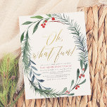 Lámina Holiday Winterberry Christmas Party Budget<br><div class="desc">Kick off the holiday season with this festive holiday party invitation! The design features "Oh, what fun!" in beautiful gold script lettering, with your party details below in simple typography. The text is framed by a hand-painted wreath of fir, pine, winterberry, holiday holly, and lush greenery. These cards reverse to...</div>