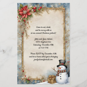 Lámina Hombre de nieve con invitación de Navidad presente