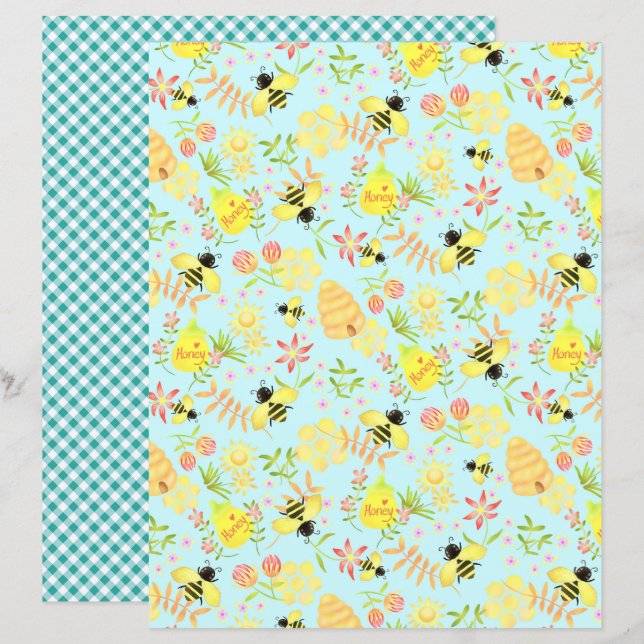 Lámina Honey Bee Blue Gingham (Anverso / Reverso)
