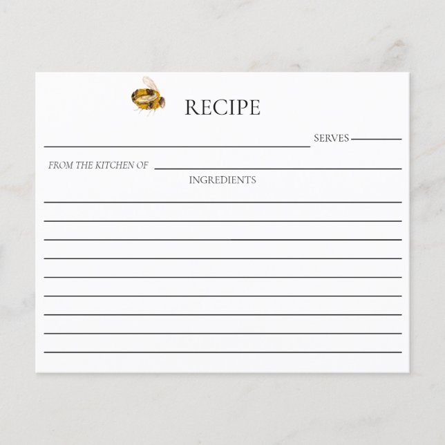 Lámina Honey Bee Bridal Shower Double Sided Recipe Card (Anverso)