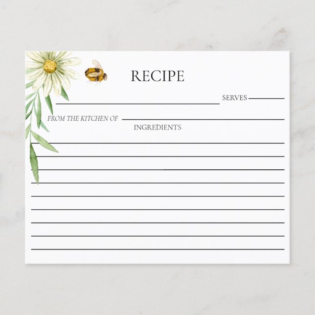 Lámina Honey Bee Bridal Shower Double Sided Recipe Card (Anverso)