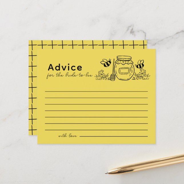 Lámina Honey Jar & Bees Bridal Shower Advice Card (Anverso/Reverso In Situ)