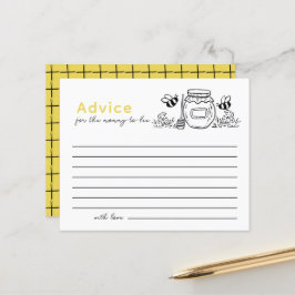 Lámina Honey Jar & Bees White Baby Shower Advice Card