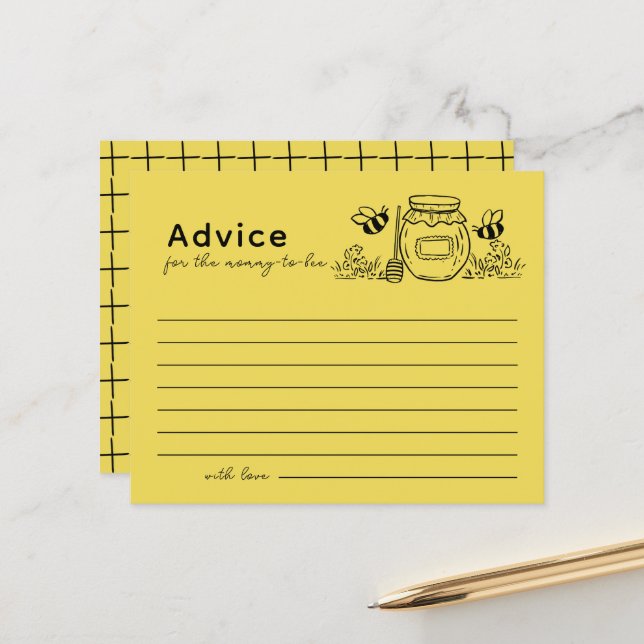 Lámina Honey Jar & Bees Yellow Baby Shower Advice Card (Anverso/Reverso In Situ)