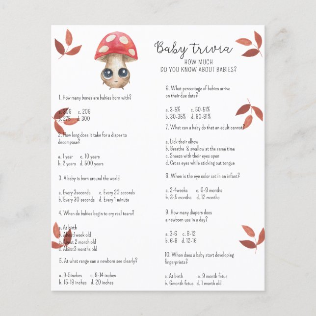 Lámina Hongo cutáneo - Baby Trivia | Juego Baby Shower (Anverso)