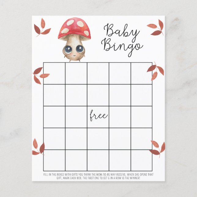 Lámina Hongo lindo - Juego de bingo para baby shower (Anverso)