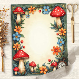 Lámina Hongos Alice y Papel de Scrapbook de Reloj