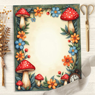 Lámina Hongos Alice y Papel de Scrapbook de Reloj