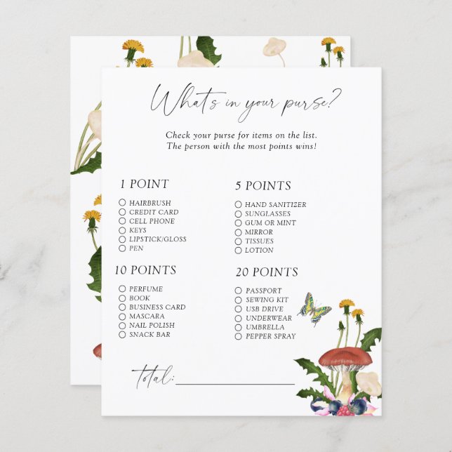 Lámina Hongos caídos - ¿Qué hay en tu juego de bolsos? (Anverso / Reverso)