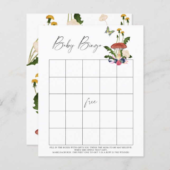 Lámina hongos del bosque otoñal - juego de Bingo Bebé (Anverso / Reverso)