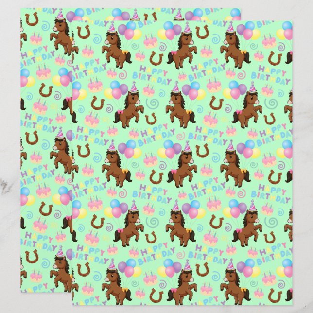 Lámina Horse Scrapbook Paper in Green (Anverso / Reverso)