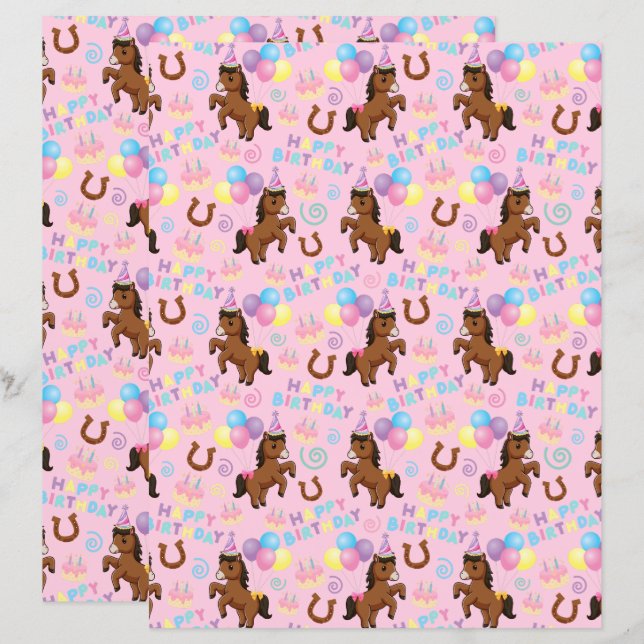 Lámina Horse Scrapbook Paper in Pink (Anverso / Reverso)