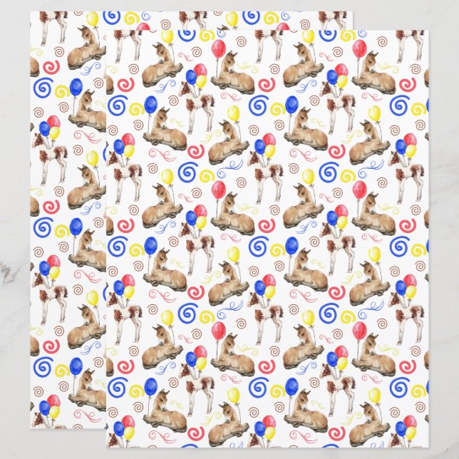 Lámina Horse Scrapbook Paper in White (Anverso / Reverso)