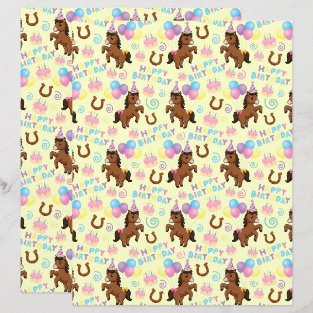 Lámina Horse Scrapbook Paper in Yellow (Anverso / Reverso)
