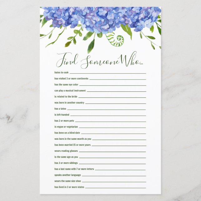 Lámina Hortensias Azules Encuentra a Alguien que Juego de (Anverso)