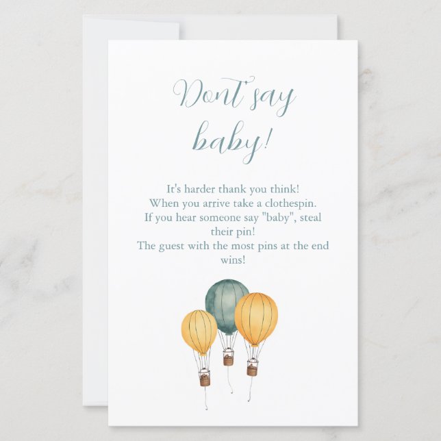 Lámina Hot Air Balloon Baby Shower Game (Anverso)