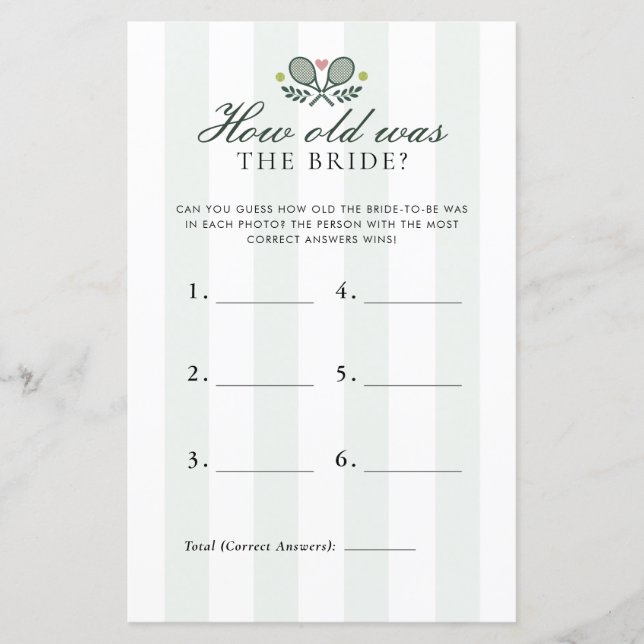 Lámina How Old Was Bride Perfect Match Bridal Shower Game (Anverso)