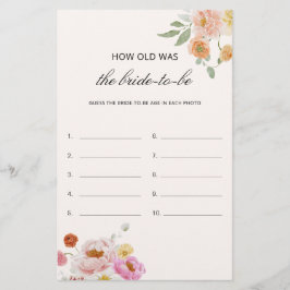 Lámina How Old Was The Bride Bridal Shower Game Card