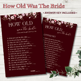 Lámina How Old Was the Bride Game | Burgundy Floral Game 