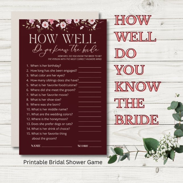 Lámina How Well Do You Know the Bride Bridal Shower Game (Subido por el creador)