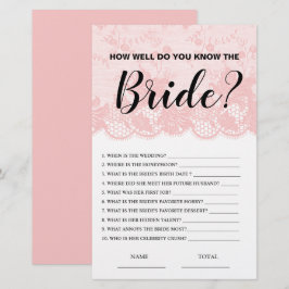 Lámina How well know the Bride Pink Lace Bridal Game