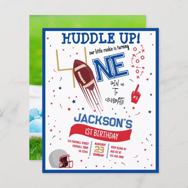 Lámina Huddle Up Football Budget Photo 1er cumpleaños (Anverso / Reverso)