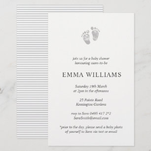Lámina Huella gris de invitación a Baby Shower para presu