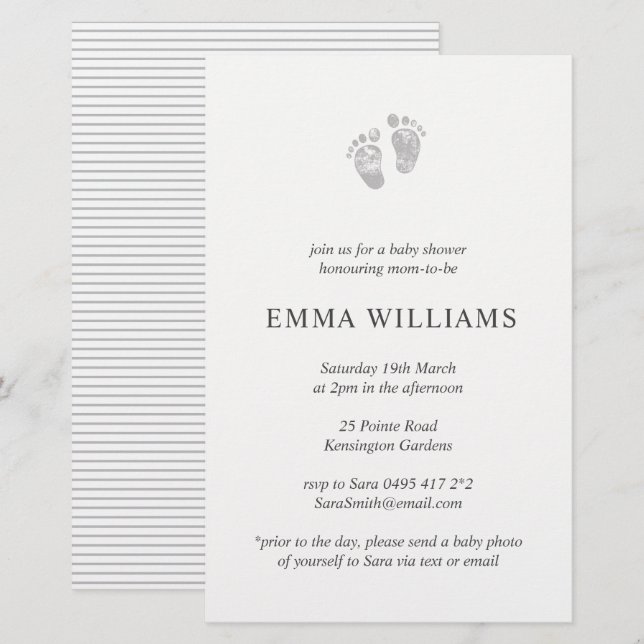 Lámina Huella gris de invitación a Baby Shower para presu (Anverso / Reverso)