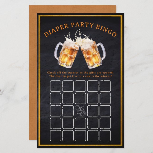 Lámina Huggies Chuggies Beer Diaper Fiesta Bingo Juego (Anverso / Reverso)