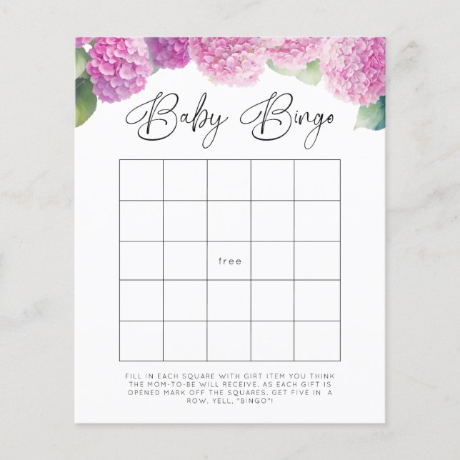 Lámina Hydrangea Baby Shower Baby Bingo Juego (Anverso)