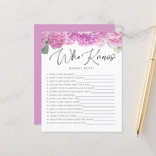 Lámina Hydrangea rosa que sabe de los juegos para bebés m (Anverso/Reverso In Situ)