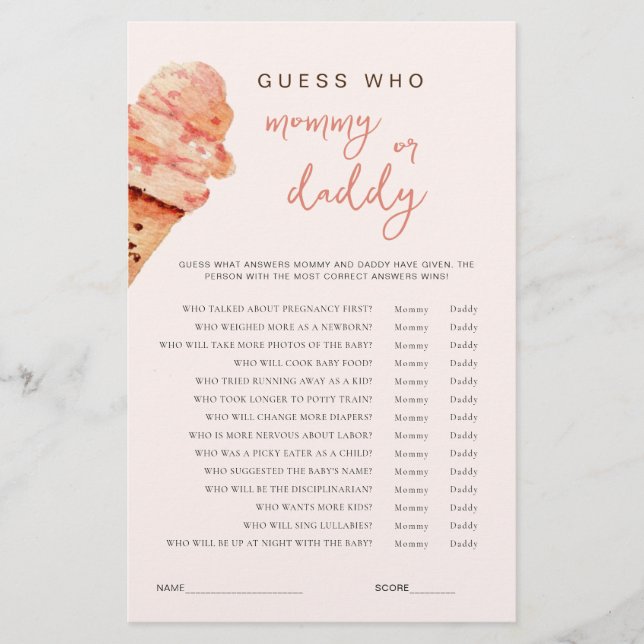 Lámina Ice Cream Baby Shower Adivina Quién (Anverso)