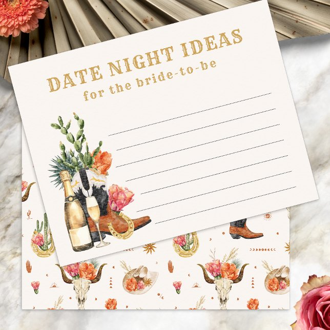 Lámina Ideas para Noche de Occidente (Bridal Shower Western Date Night Ideas Card by Painted Paperie
)