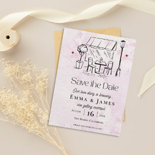 Lámina Ilustración de Café Romántico para Anuncio de Boda