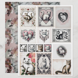 Lámina Ilustraciones de gatitos negros y rosas al estilo 