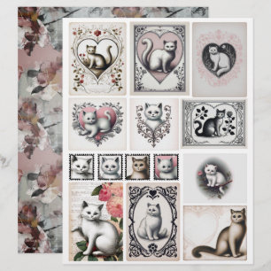 Lámina Ilustraciones de gatitos negros y rosas al estilo 