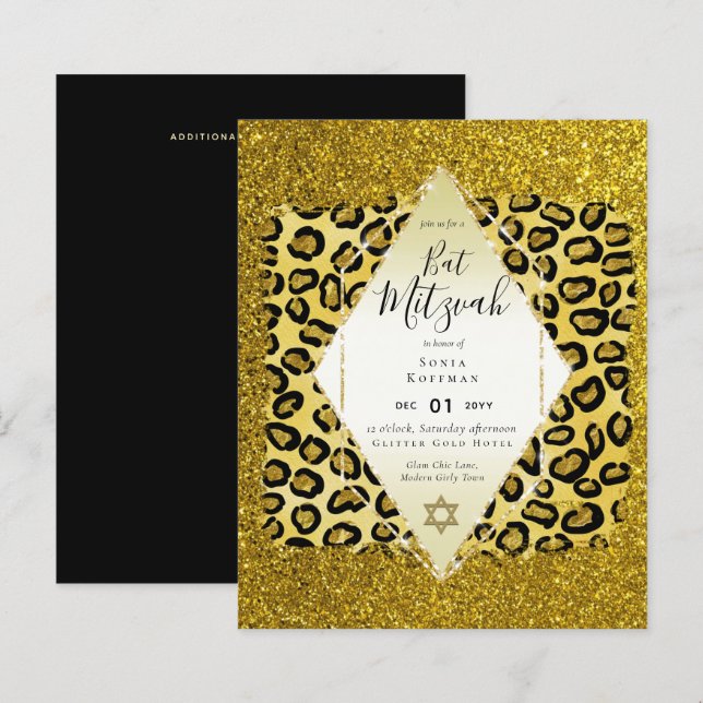 Lámina Impresión animal de Glam BAT MITZVAH Girly GOLD Pu (Anverso / Reverso)