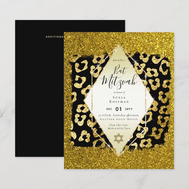 Lámina Impresión animal de Glam BAT MITZVAH Girly GOLD Pu (Anverso / Reverso)