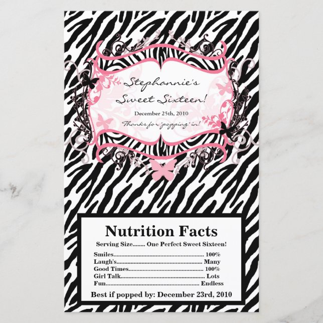 Lámina Impresión de cebra con mariposa de envolvimiento d (Anverso)