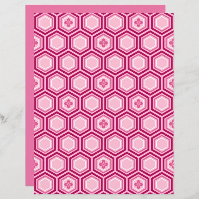 Lámina Impresión de Kimono Hexagonal, Borgoña y Rosa (Anverso / Reverso)