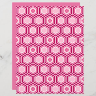 Lámina Impresión de Kimono Hexagonal, Borgoña y Rosa