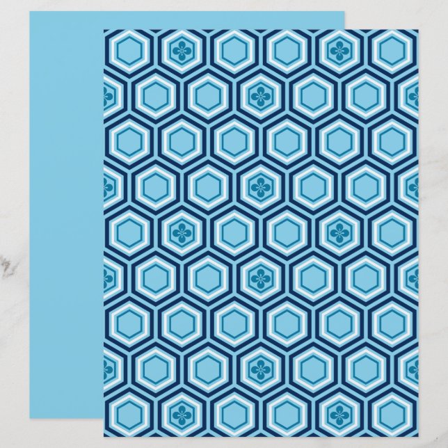 Lámina Impresión de kimono hexagonal, marina y azul claro (Anverso / Reverso)
