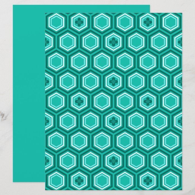 Lámina Impresión de Kimono Hexagonal, Verde azulada, Aqua (Anverso / Reverso)