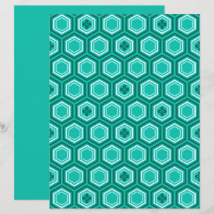 Lámina Impresión de Kimono Hexagonal, Verde azulada, Aqua