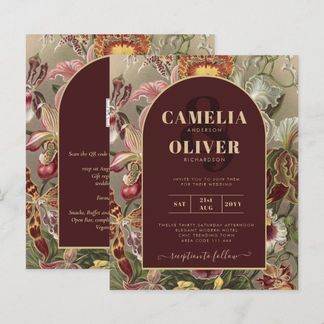 Lámina Impresionante arte botánico vintage burgundy boda  (Anverso / Reverso)