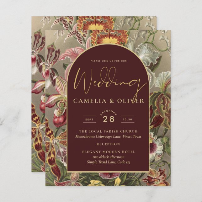 Lámina Impresionante Boda Botánica Borgoña Floral (Anverso / Reverso)