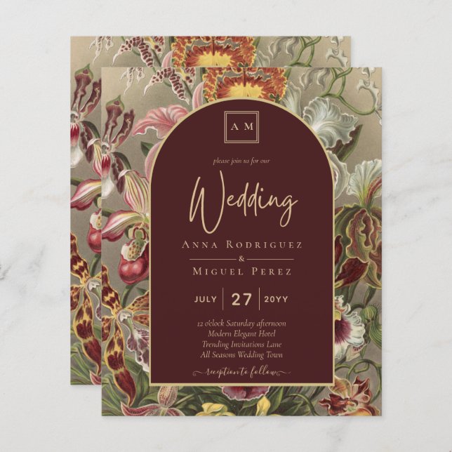 Lámina Impresionante Boda Botánica Borgoña Floral (Anverso / Reverso)