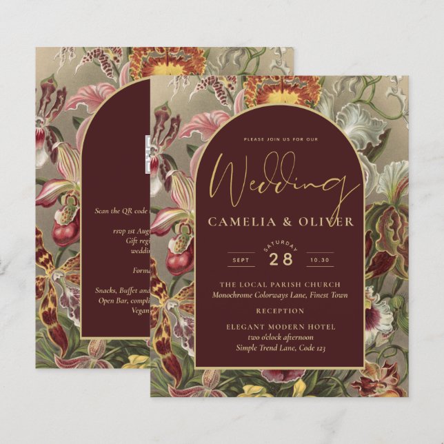 Lámina Impresionante Boda Botánica Borgoña Floral (Anverso / Reverso)